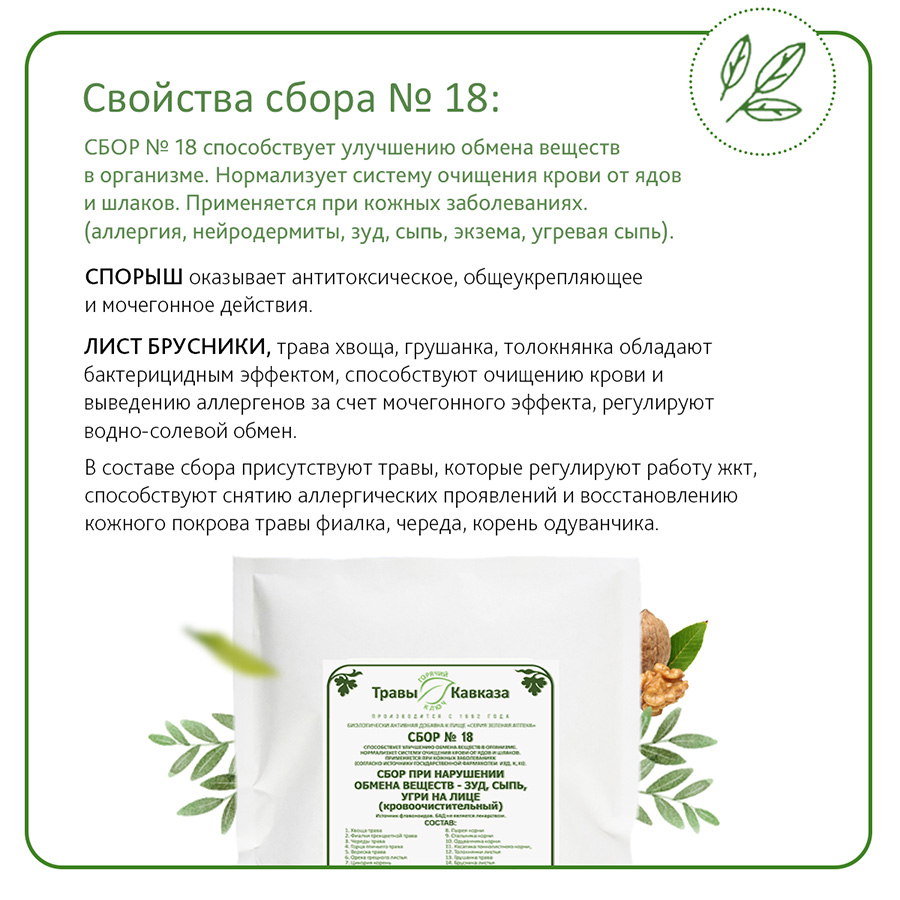 Сбор №18 При нарушении обмена веществ - зуд, сыпь, угри на лице (кровоочистительный), 200 гр. — изображение 4