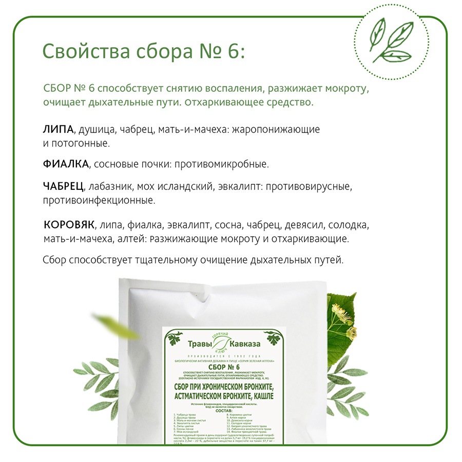 Сбор №6 При хроническом бронхите, астматическом бронхите, кашле 200г. — изображение 4